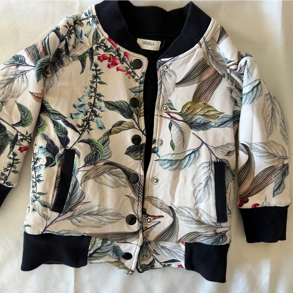 Reversible Kids Bomber Jacket Quilted Black/Soft Flower by Chabouki